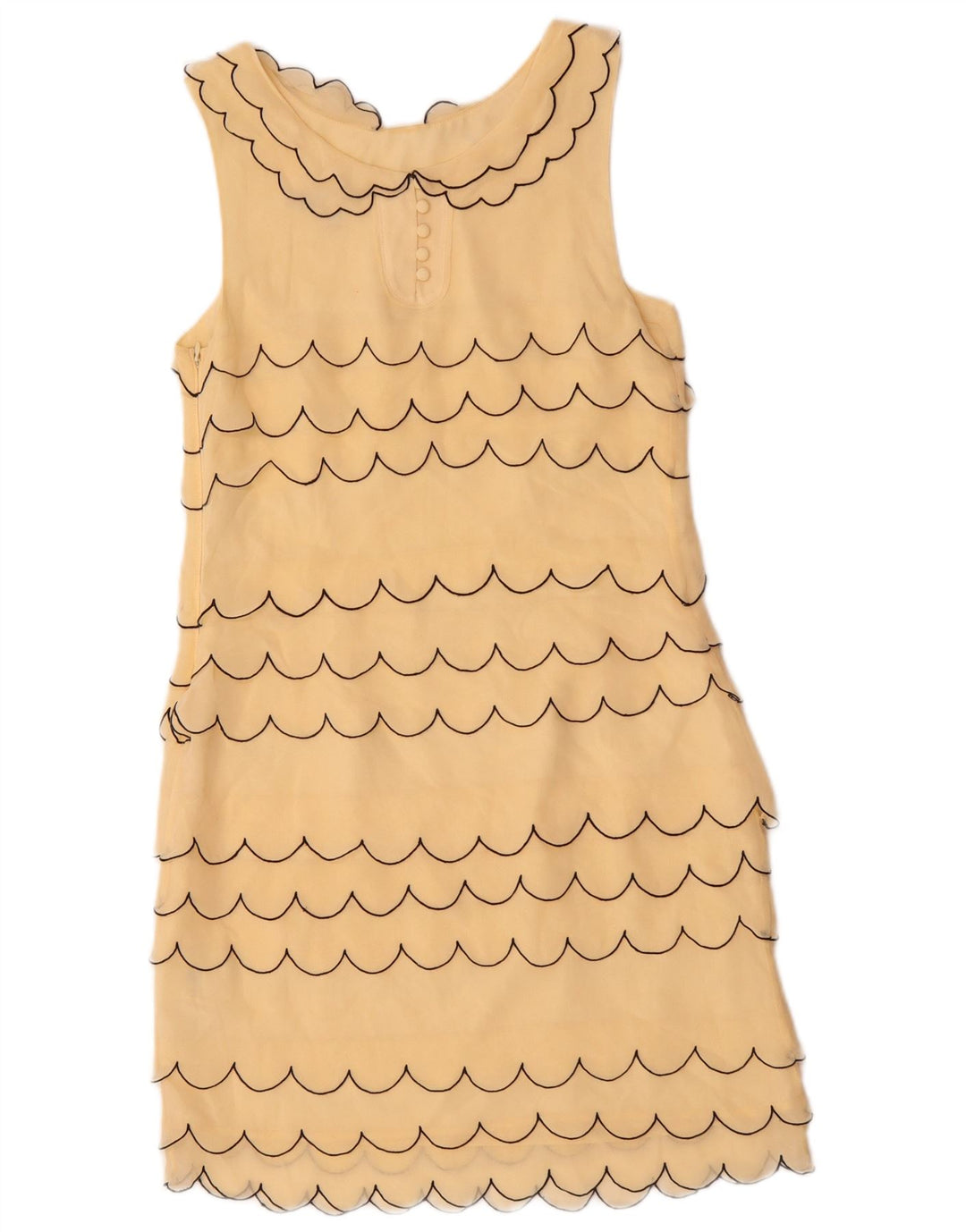 Abito tubino senza maniche da donna VINTAGE UK 6 XS Seta a righe beige