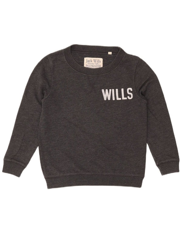 JACK WILLS Felpa oversize con grafica da donna Maglione UK 8 Piccolo Grigio