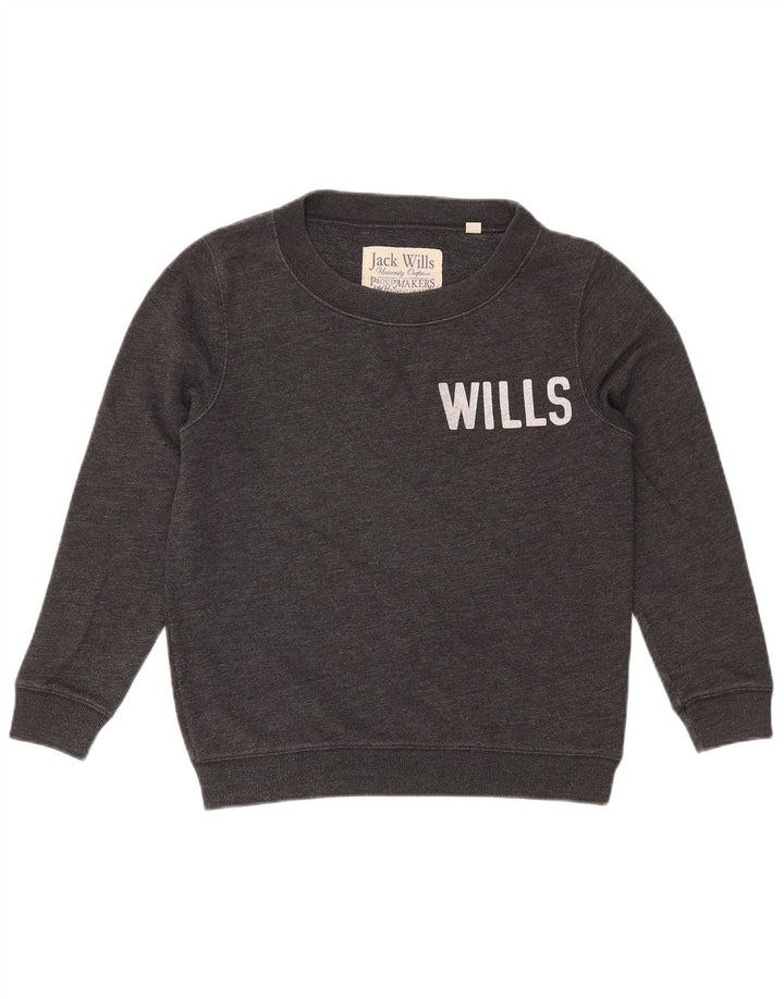 JACK WILLS Felpa oversize con grafica da donna Maglione UK 8 Piccolo Grigio