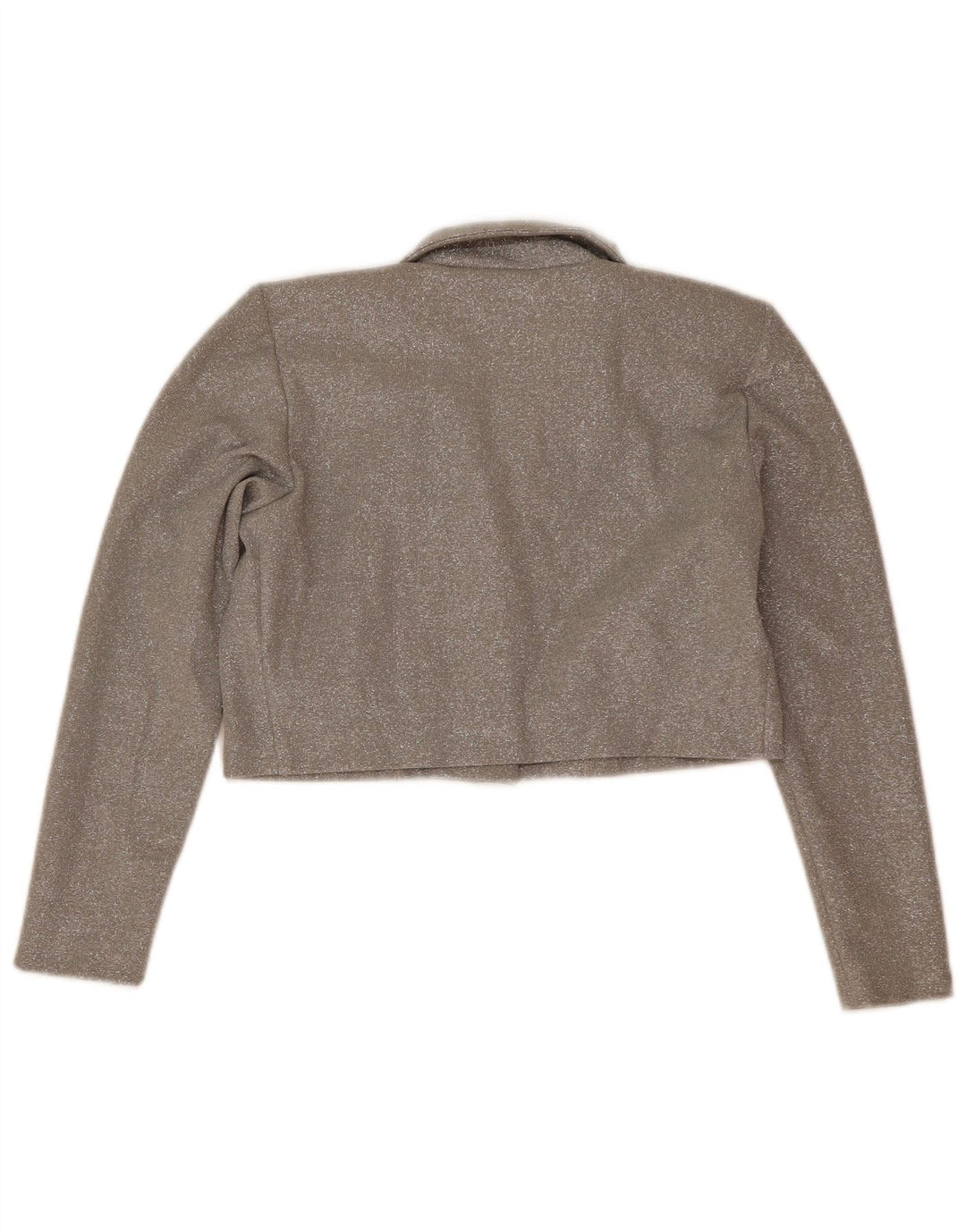 Top corto vintage da donna a maniche lunghe UK 14 medio argento chiazzato