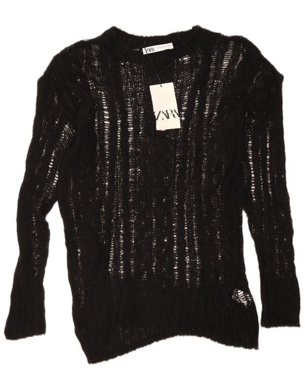 Maglione girocollo oversize trasparente da donna Zara UK 6 XS Nero