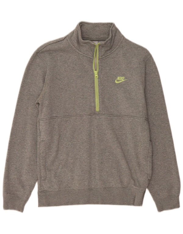Felpa da donna con collo con zip Nike, maglione, UK 10, piccolo cotone grigio screziato