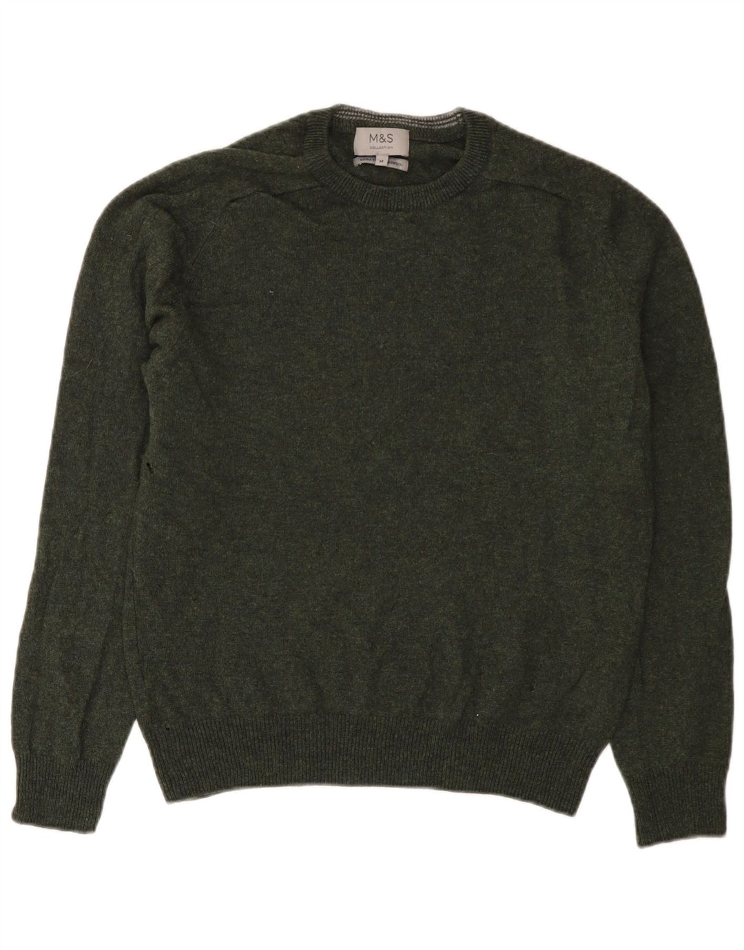 Maglione maglione girocollo da uomo Marks & Spencer in lana verde medio