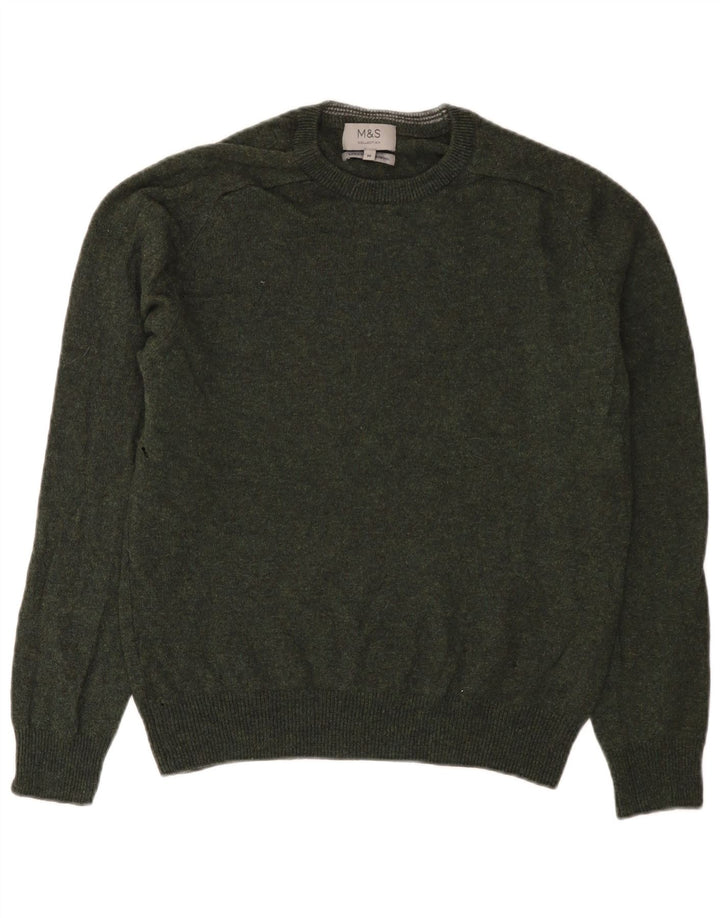 Maglione maglione girocollo da uomo Marks & Spencer in lana verde medio