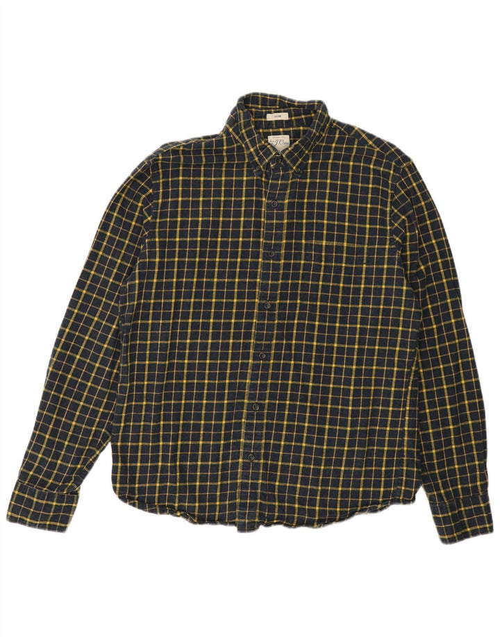 J. CREW Camicia slim da uomo in flanella, cotone a quadri blu navy grande