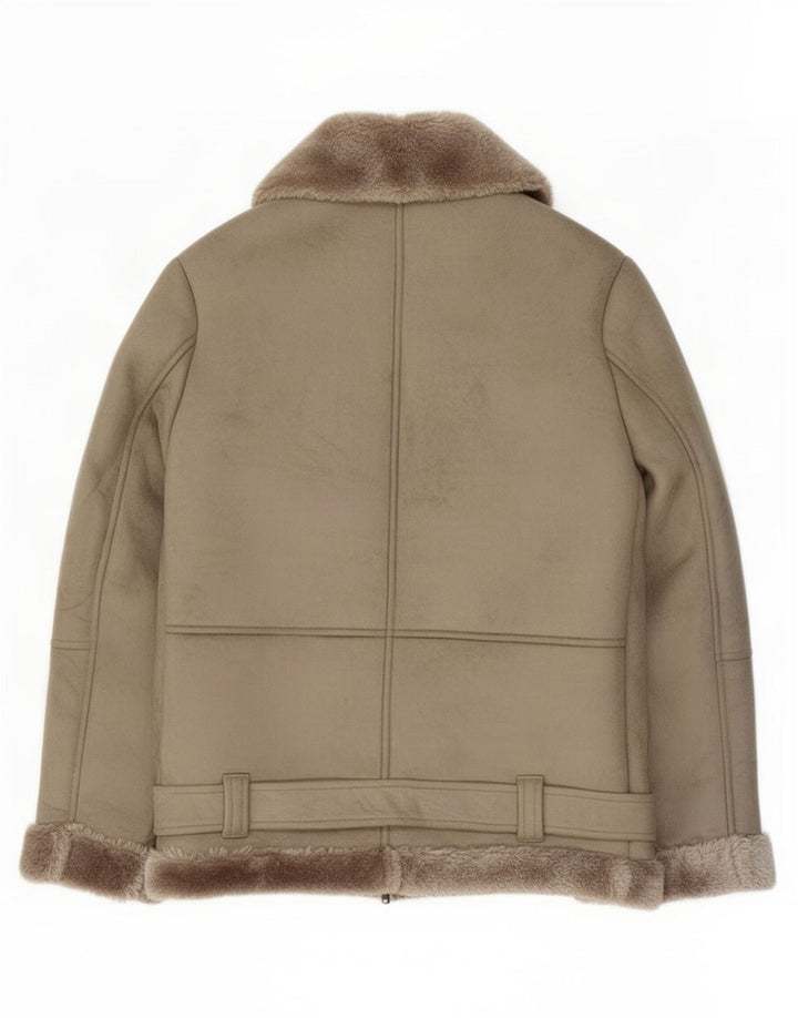 Topshop Giacca da motociclista Sherpa oversize da donna UK 6 XS Poliestere grigio