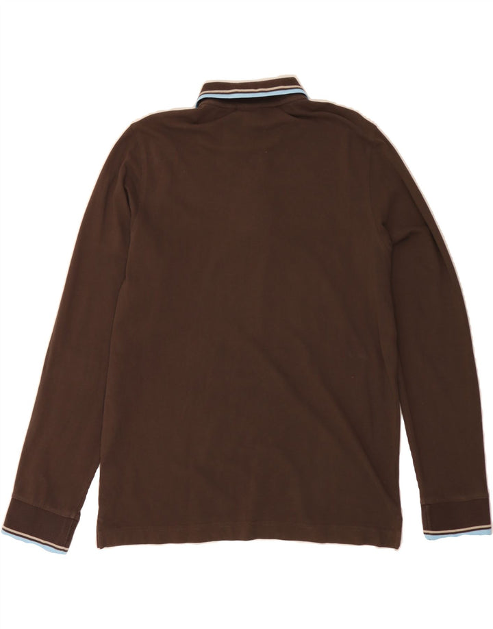 LOTTO Mens Long Sleeve Polo Shirt Medium Brown Cotton Vintage Lotto and Second-Hand Lotto from Messina Hembry 