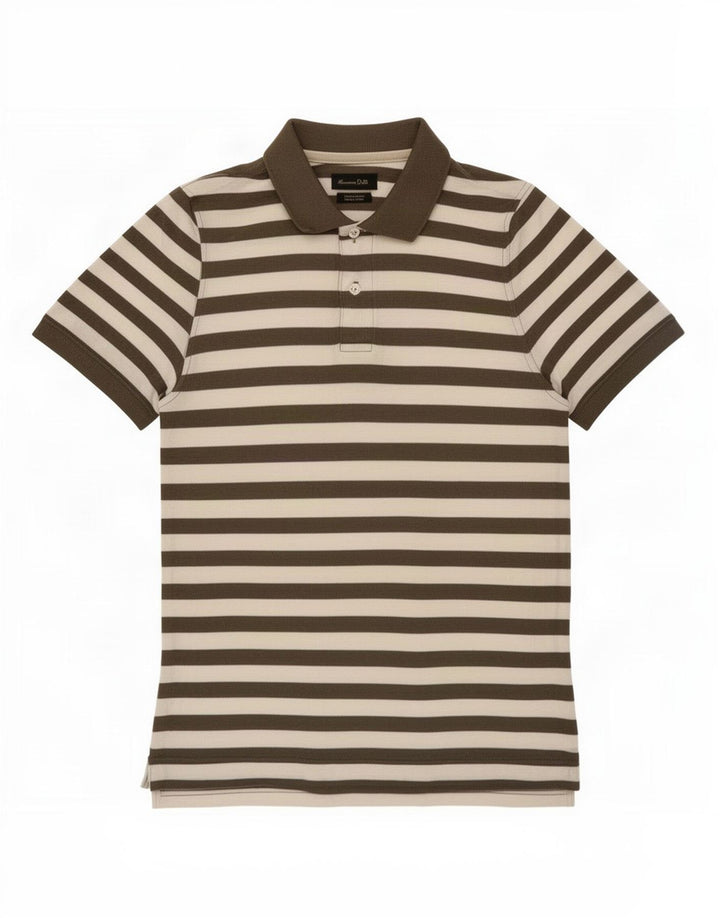 Polo da uomo Massimo Dutti in cotone a righe grandi marroni