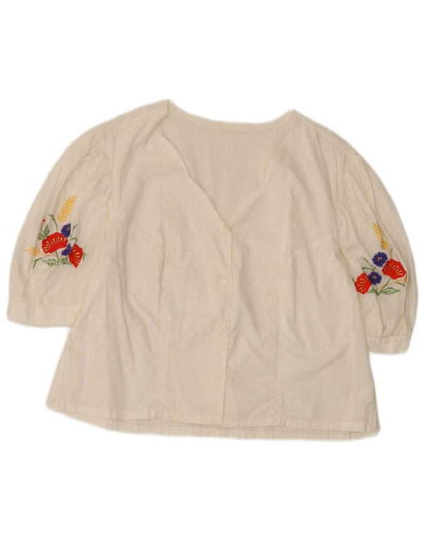 Camicetta vintage da donna a maniche corte UK 14 grande floreale bianco