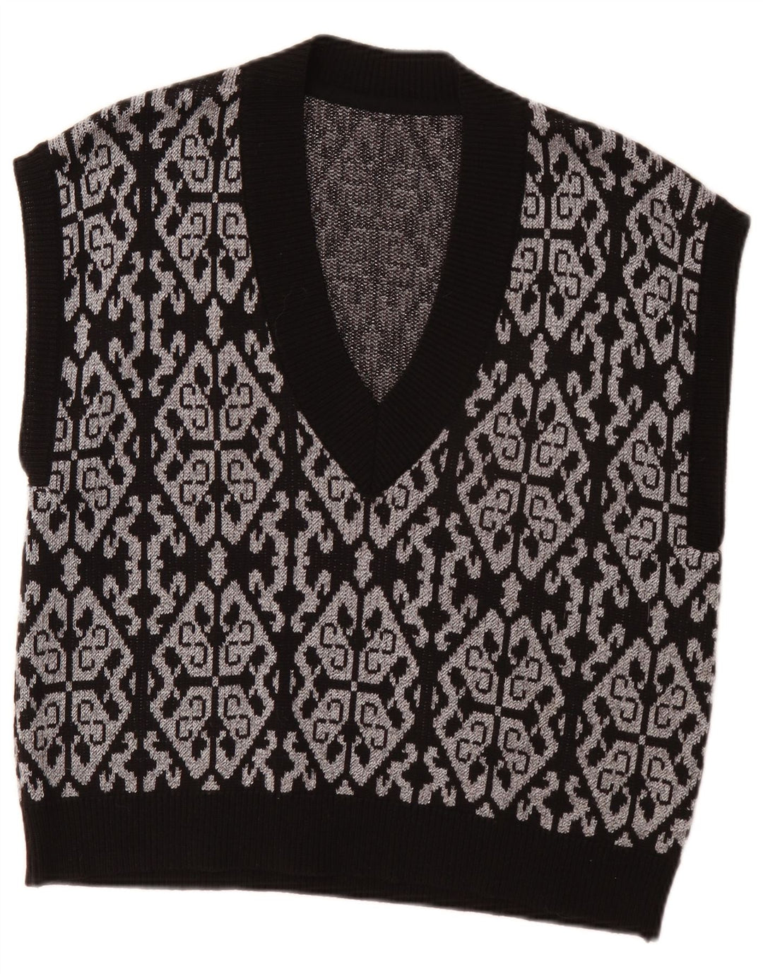 Canottiera vintage da donna EU 46 XL Poliestere Fair Isle nero