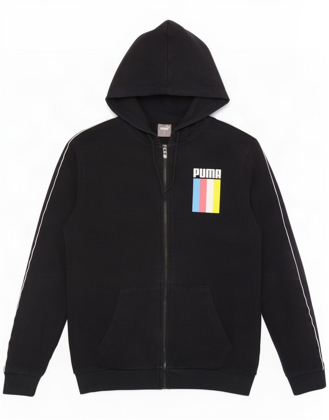 Felpa con cappuccio e zip grafica Puma da uomo di colore nero medio