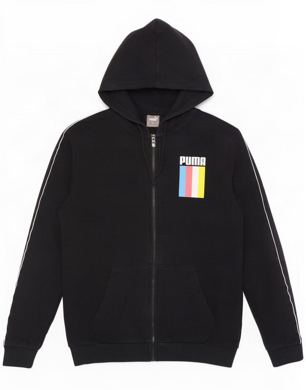 Felpa con cappuccio e zip grafica Puma da uomo di colore nero medio