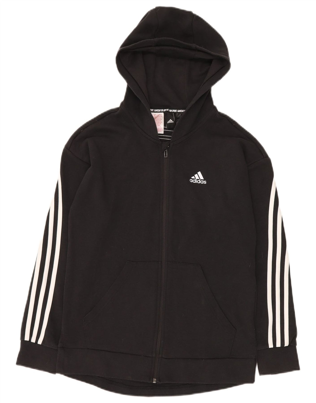 Maglione con cappuccio e zip ADIDAS da bambino, vestibilità ampia, 14-15 anni, in cotone nero