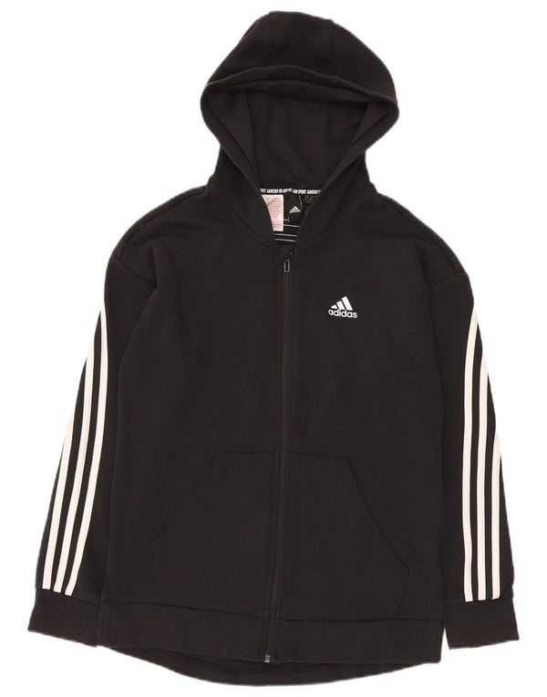 Maglione con cappuccio e zip ADIDAS da bambino, vestibilità ampia, 14-15 anni, in cotone nero