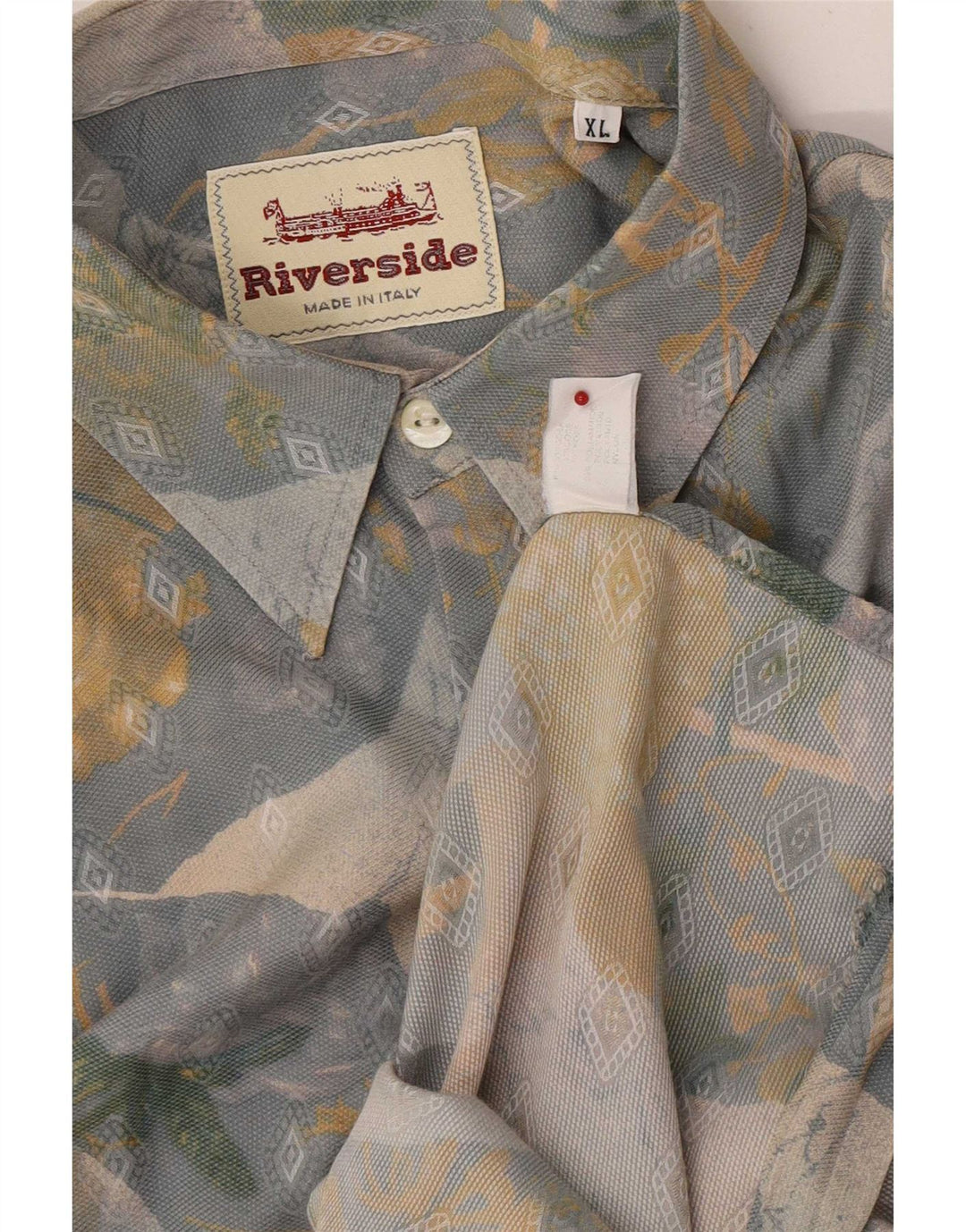 Camicia vintage da uomo vestibilità regolare XL in viscosa geometrica multicolore