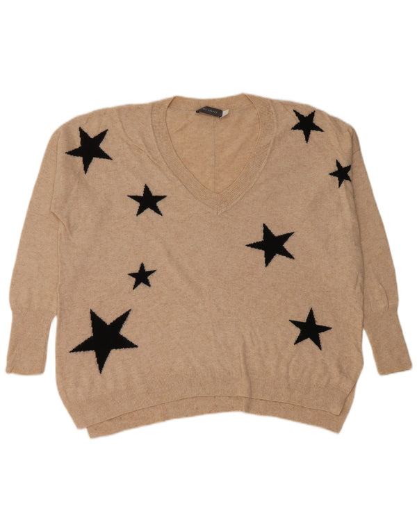Maglione da donna con scollo a V con motivo astratto MINT VELVET UK 10 Piccolo Beige