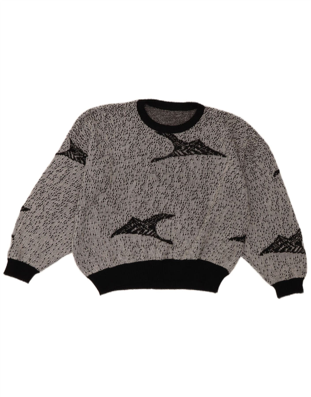 Maglione girocollo da donna vintage corto con motivo astratto girocollo UK 18 XL Grigio