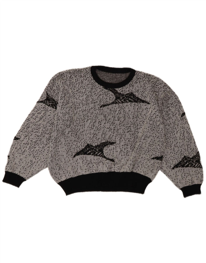 Maglione girocollo da donna vintage corto con motivo astratto girocollo UK 18 XL Grigio