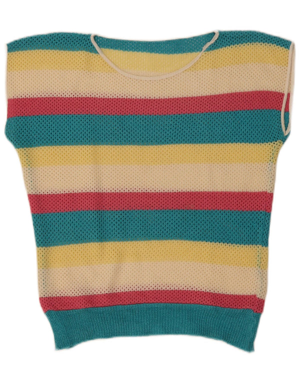 Canottiera vintage da donna UK 12 a righe multicolori medie
