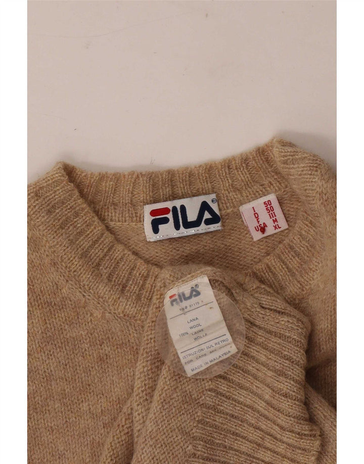 Maglione maglione girocollo da uomo Fila IT 50 lana screziata marrone medio