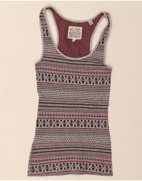 JACK WILLS Canotta da donna UK 8 Small Grigio Fair Isle Cotone