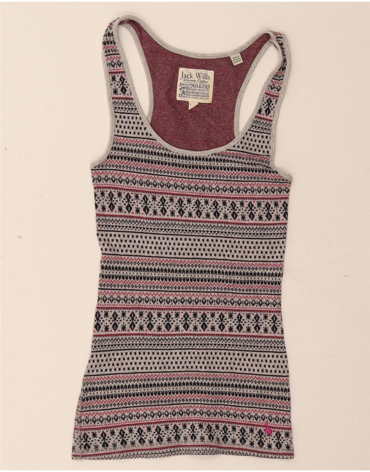 JACK WILLS Canotta da donna UK 8 Small Grigio Fair Isle Cotone