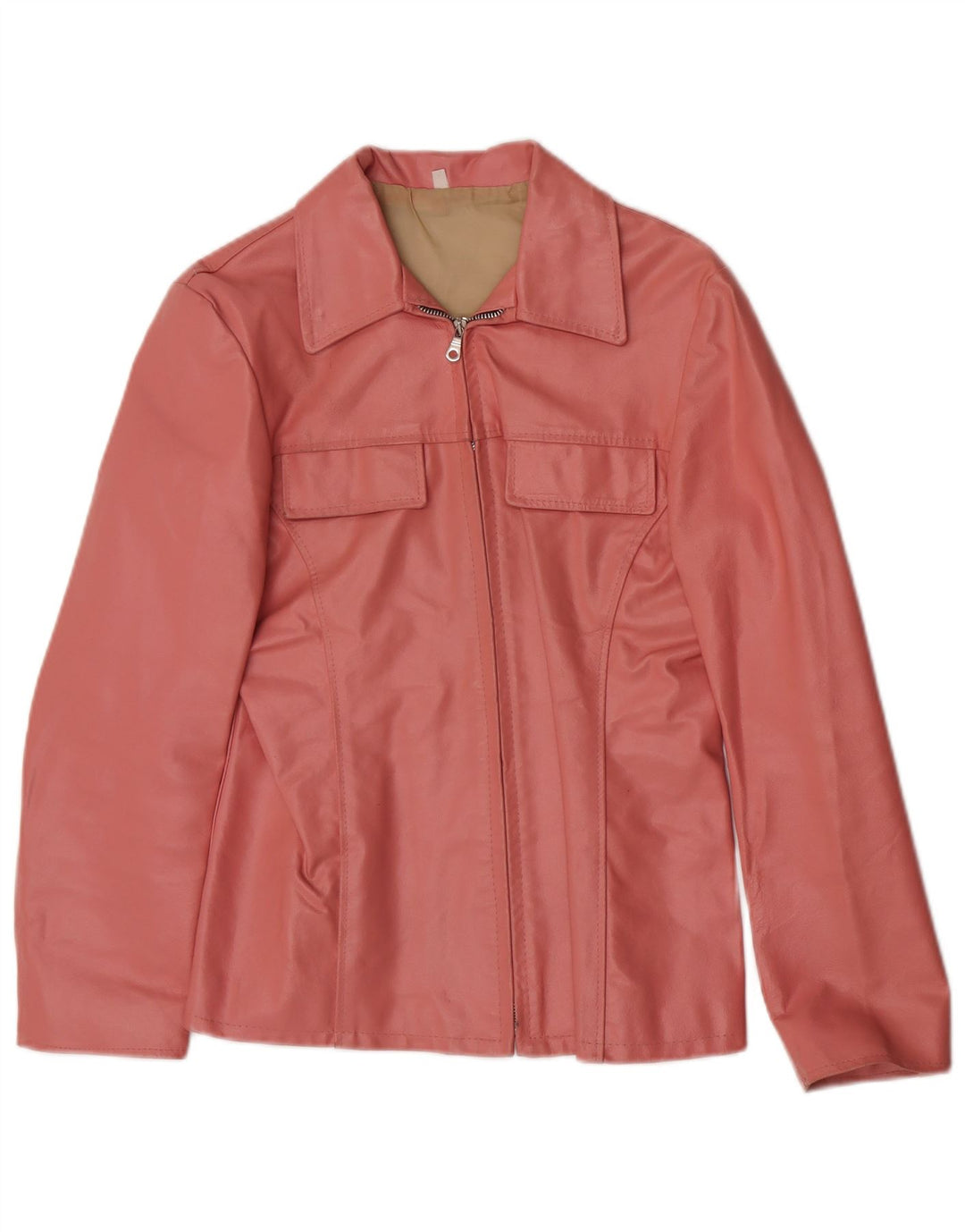 Giacca in pelle vintage da donna UK 14 grande rosa