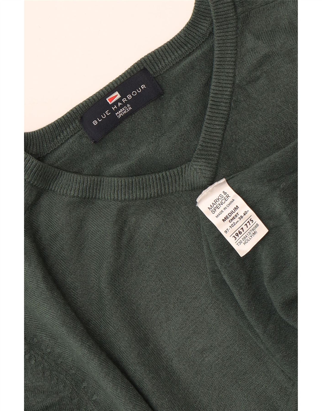 MARKS & SPENCER Maglione da uomo con scollo a V UK 38/40 Verde medio