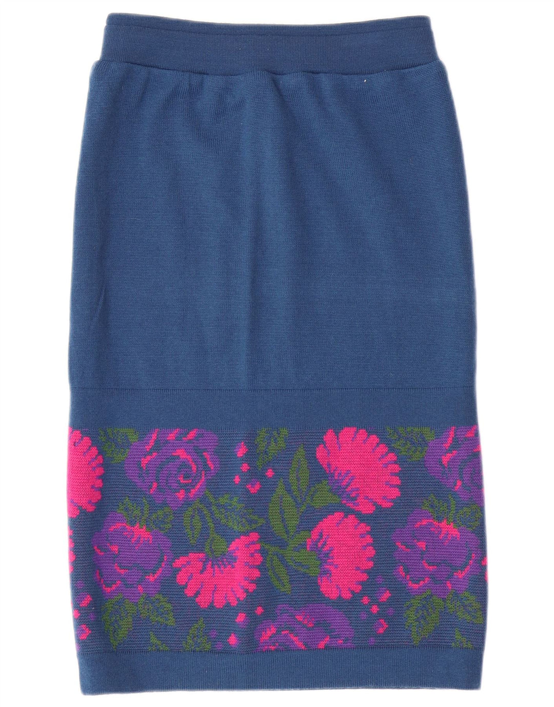 VINTAGE Set da donna 3 pezzi IT 46 Large W26 Lana vergine floreale blu navy