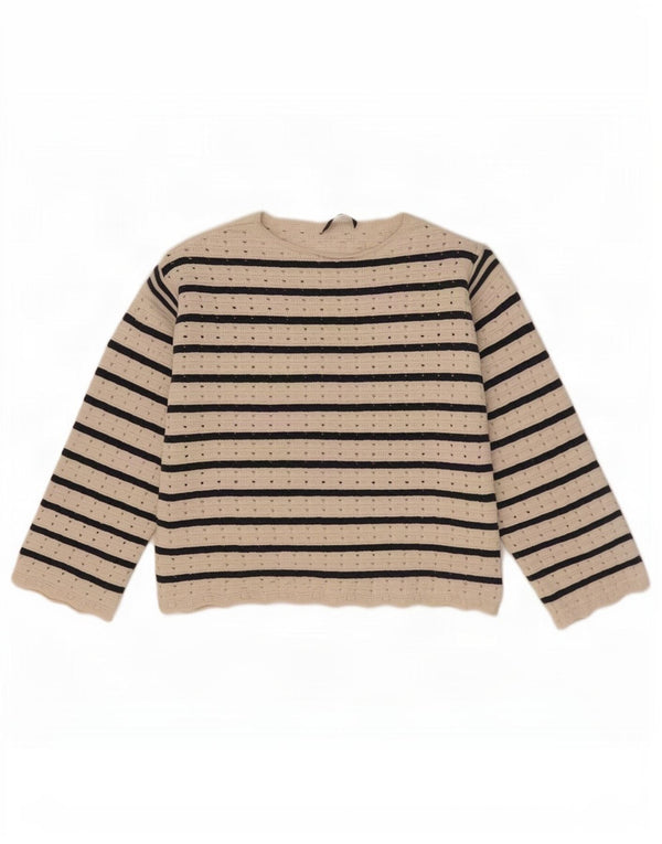 Maglione maglione girocollo da donna Marks & Spencer UK 12 a righe bianche medie