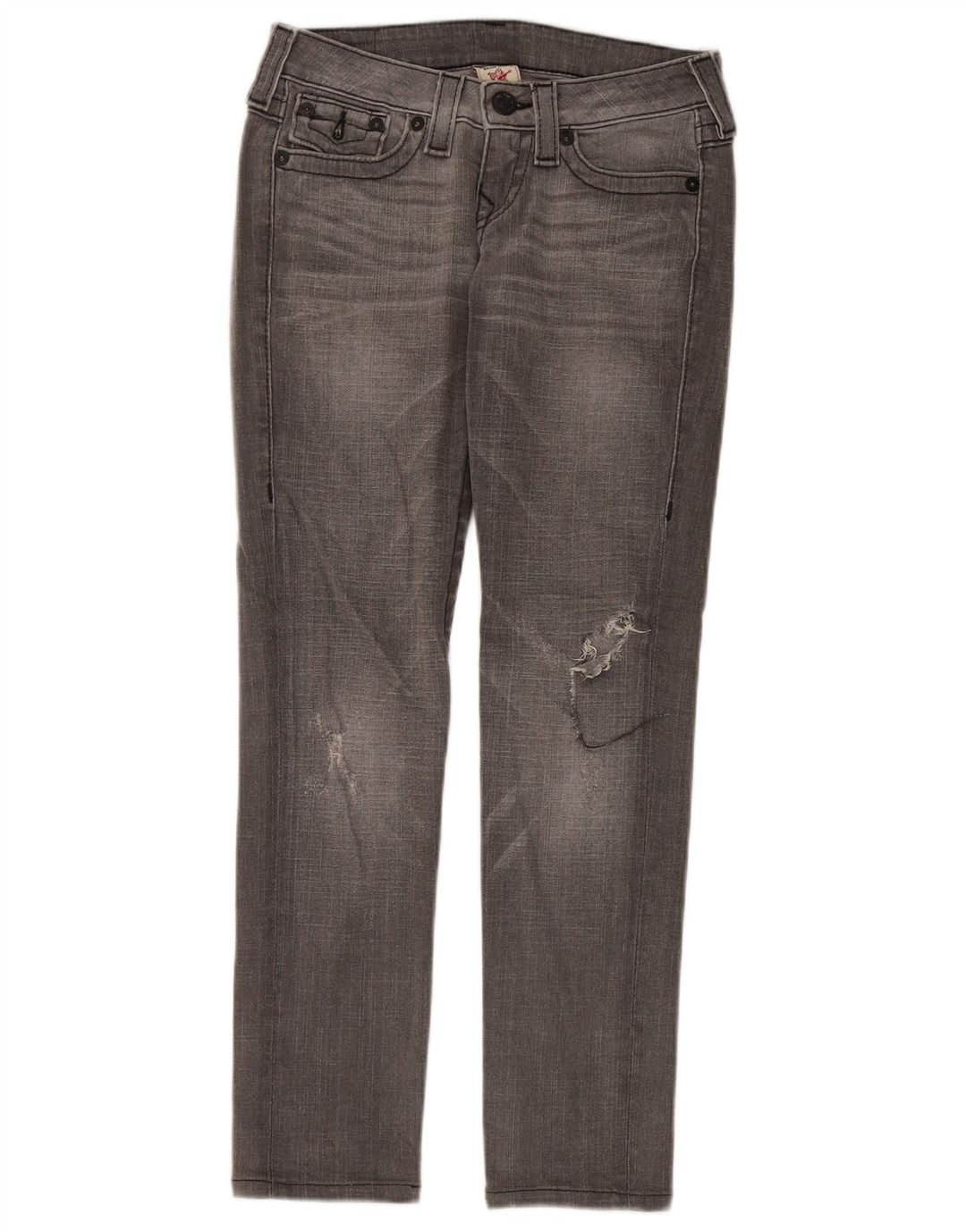 Jeans slim invecchiati da donna True Religion W26 L29 cotone grigio