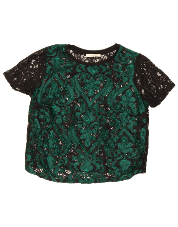 Top corto in camicetta da donna Zara UK 14 verde medio Paisley