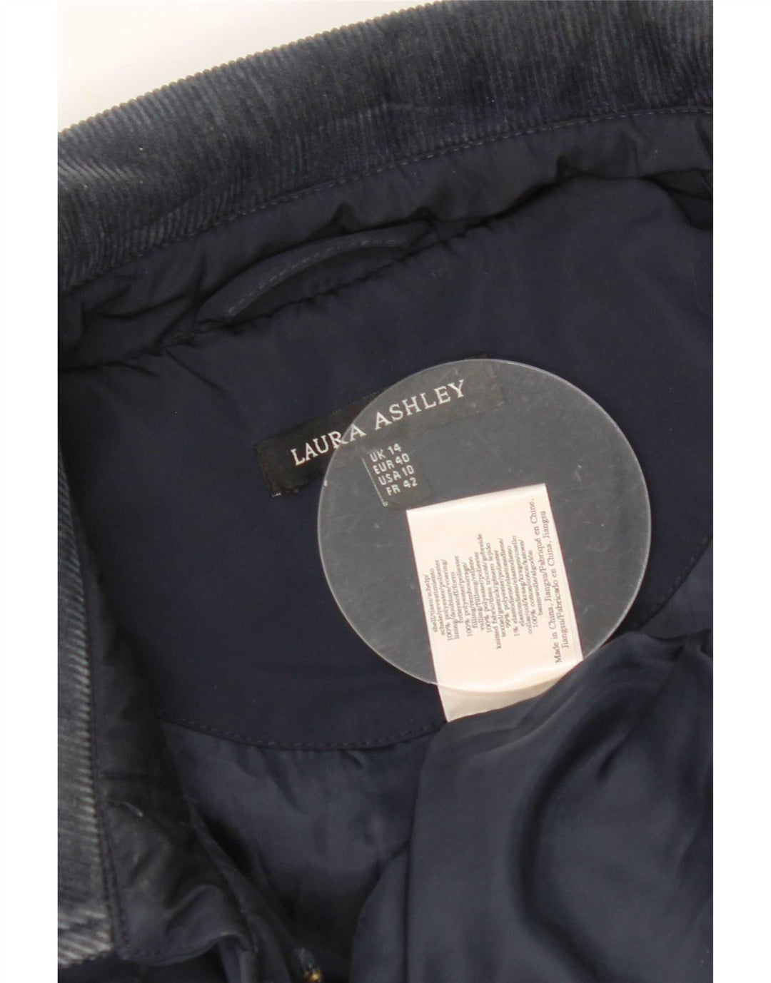 Giacca trapuntata da donna Laura Ashley UK 14 grande poliestere blu navy
