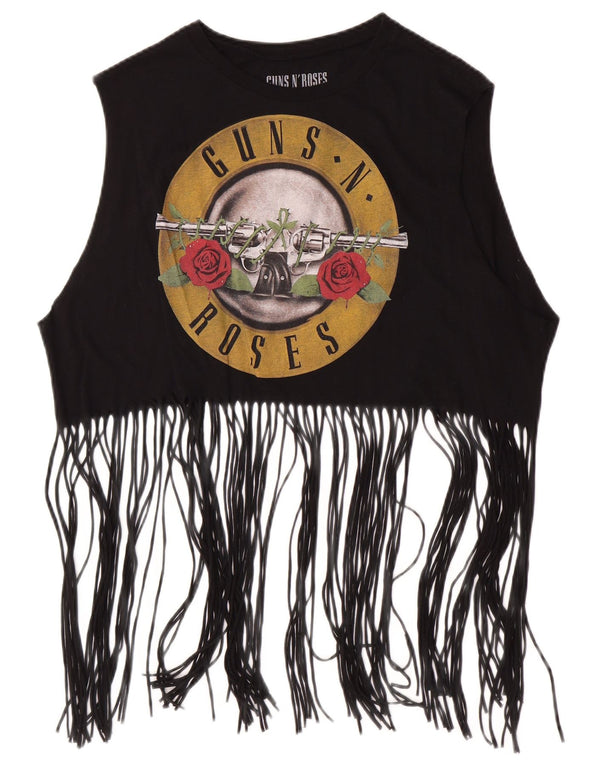 PULL & BEAR Womens Guns & Roses Oversized Crop Top UK 10 Small Black