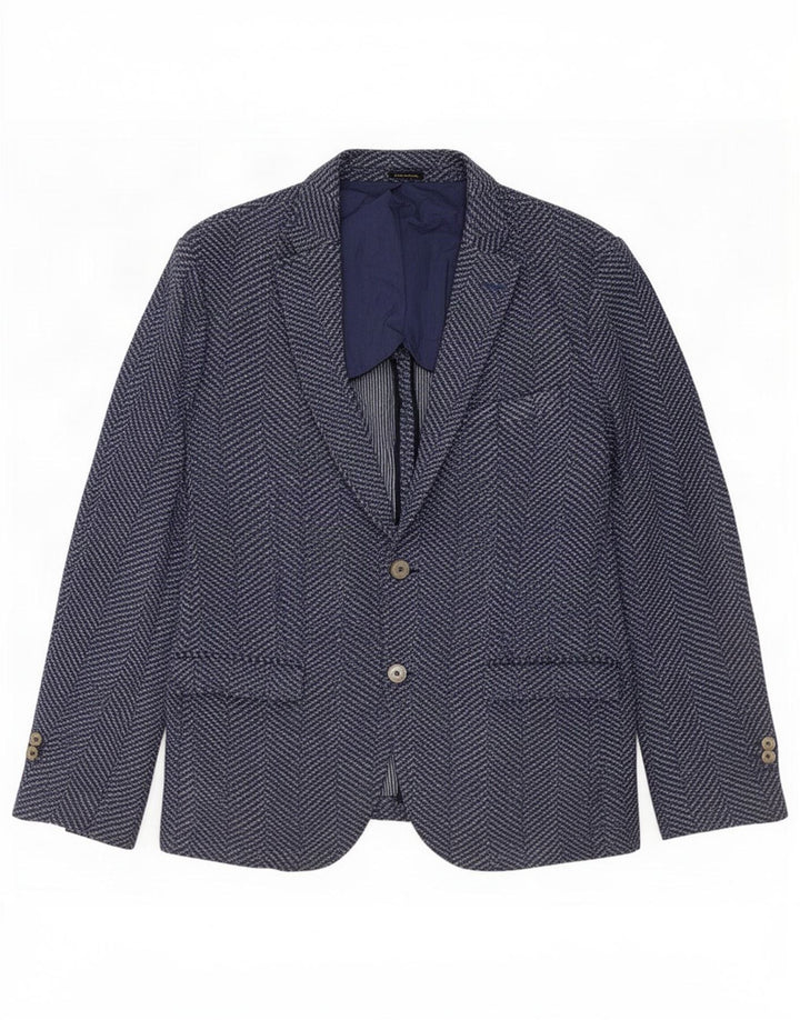 Giacca blazer da uomo a 2 bottoni Massimo Dutti UK 36 piccola a spina di pesce blu navy