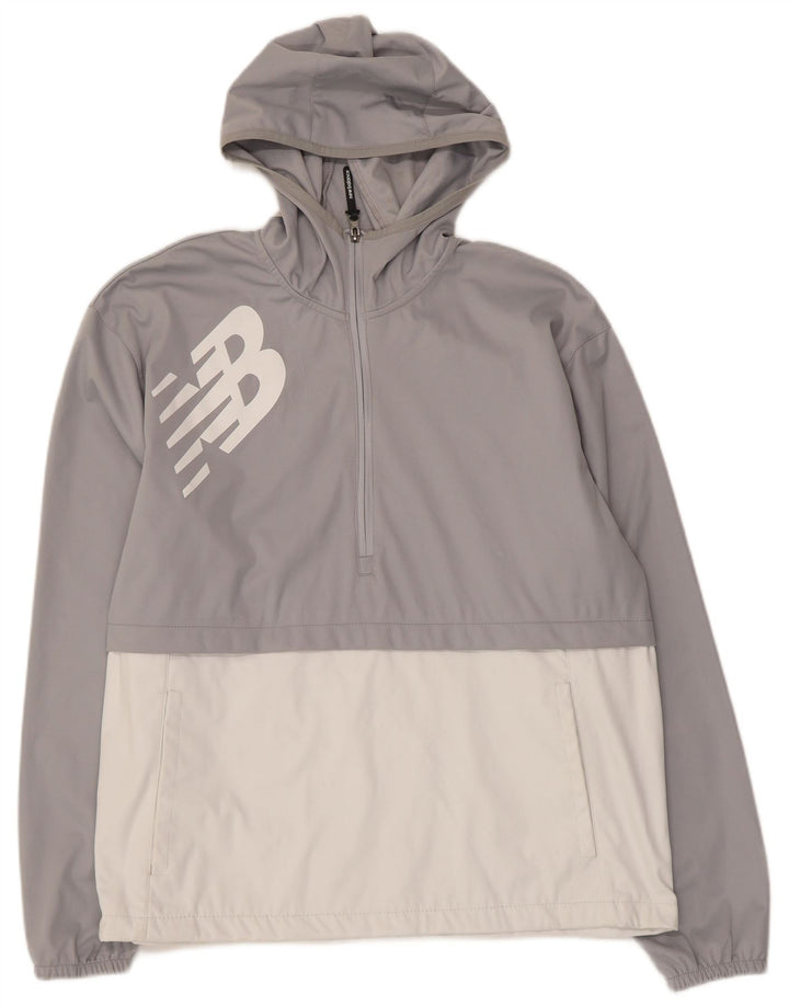 Felpa con cappuccio grafica da uomo New Balance, grande, in poliestere color block grigio