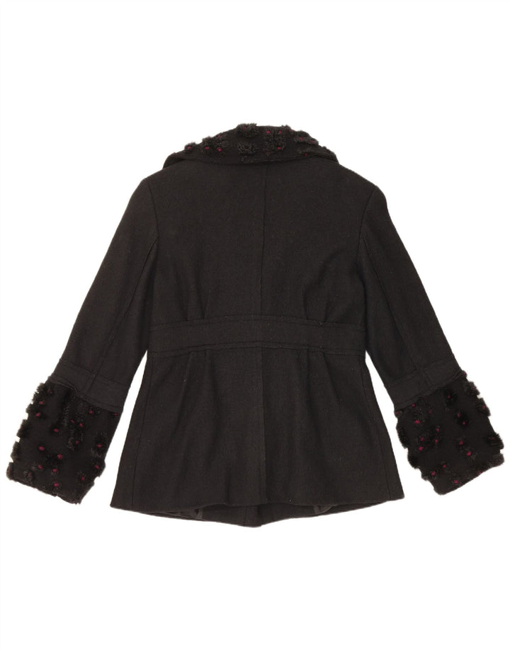 Cappotto doppiopetto vintage da donna UK 12 lana nera media