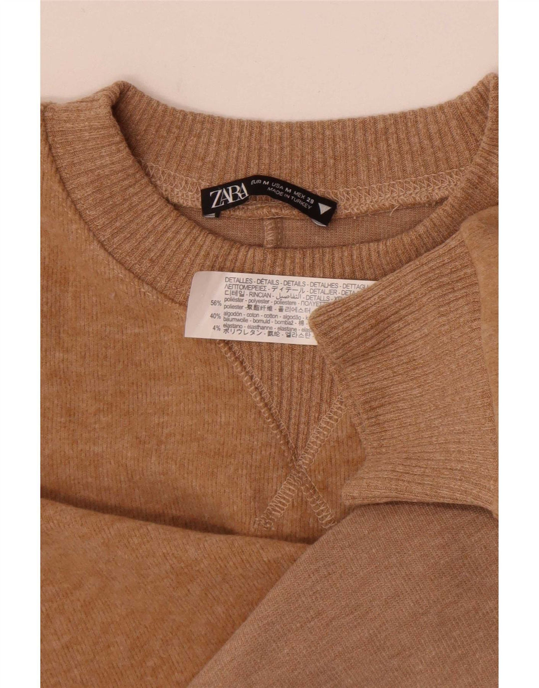Felpa corta da donna Zara UK 14 Poliestere beige medio