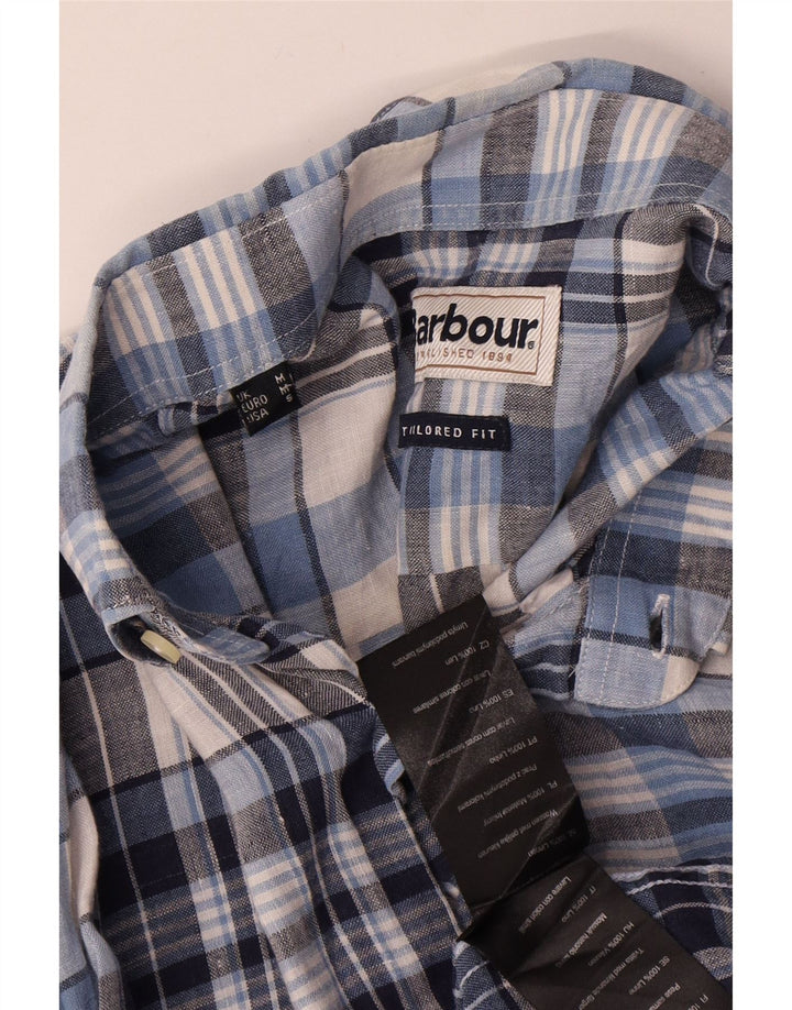 BARBOUR Camicia sartoriale da uomo in lino a quadri blu medio