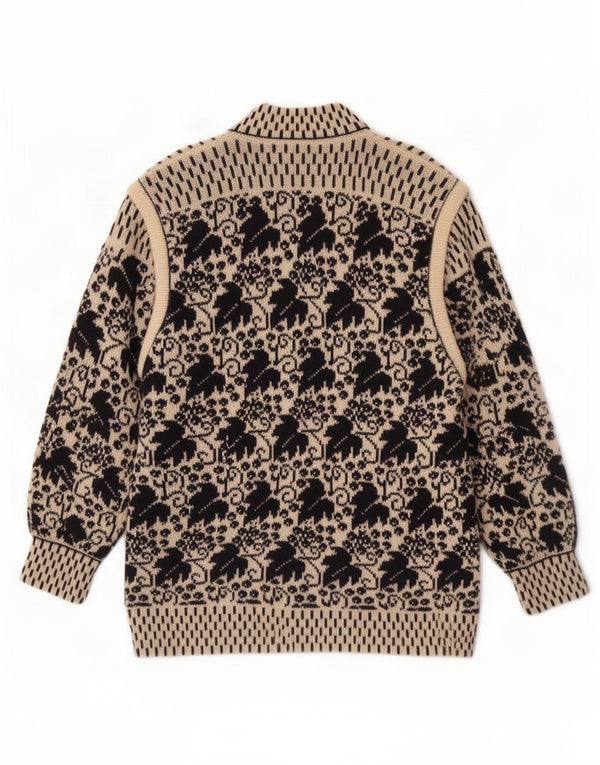 Helen Raine Womens Hand Knit Cardigan Sweater UK 14 Medium Beige Floral