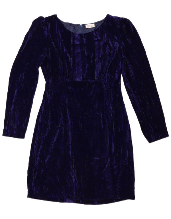 B.ONE Abito tubino in velluto a maniche lunghe da donna UK 14 Grande poliestere blu