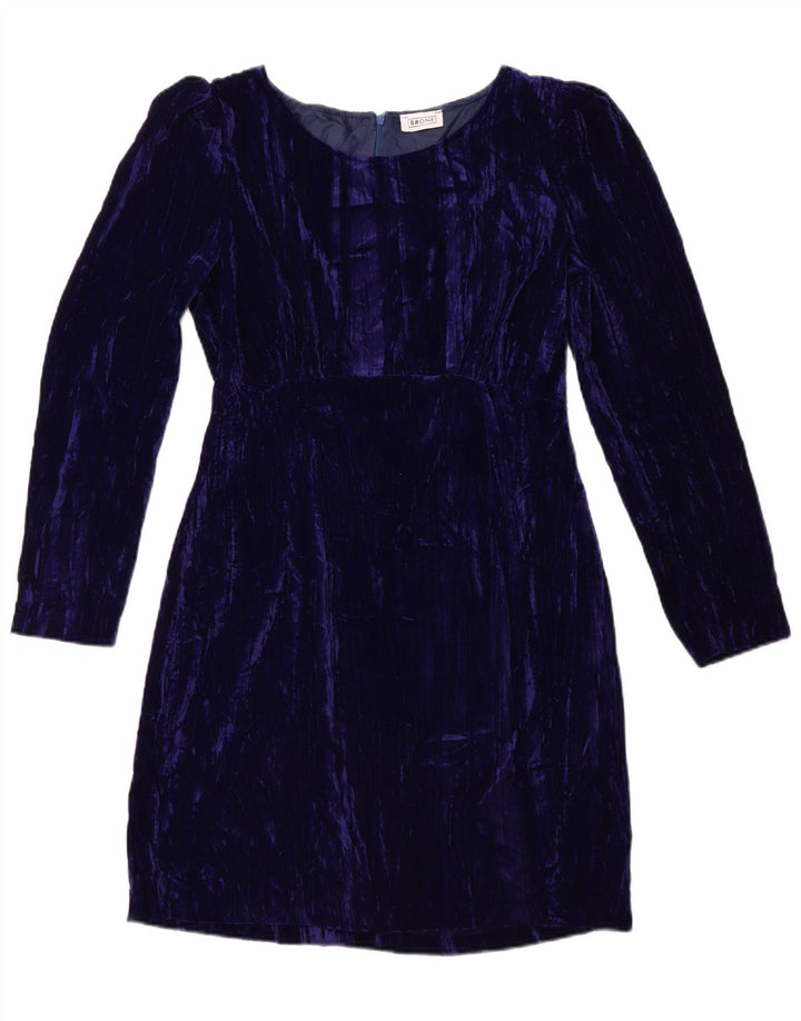 B.ONE Abito tubino in velluto a maniche lunghe da donna UK 14 Grande poliestere blu