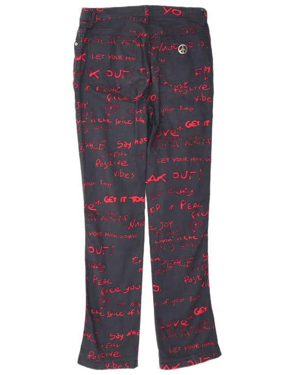 Pantaloni casual dritti con grafica da donna Moschino W33 L32 cotone blu navy
