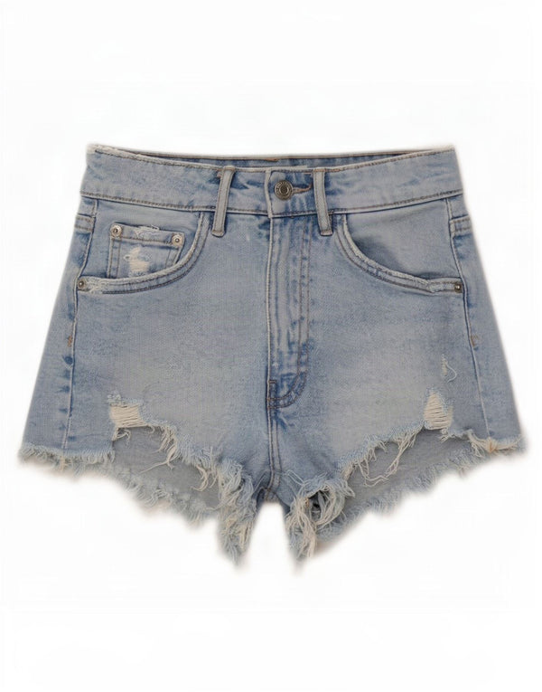 Pantaloncini in denim invecchiato Zara da donna EU 32 2XS W22 Blu