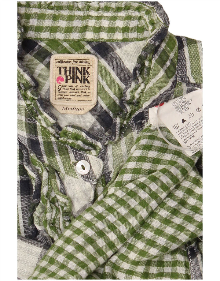 Think Pink Abito a camicia da donna con volant sul davanti UK 14 Cotone a quadri verde medio