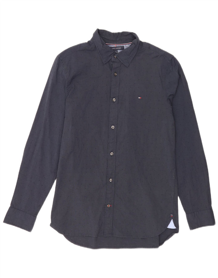 Camicia slim fit da uomo Tommy Hilfiger in cotone maculato blu navy medio