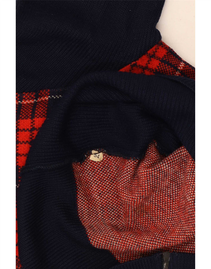 Maglione cardigan vintage da uomo IT 54 XL blu navy a quadri