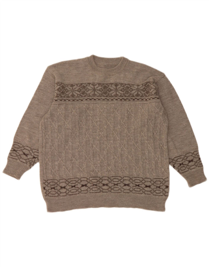 Maglione maglione girocollo vintage da uomo grande grigio Fair Isle