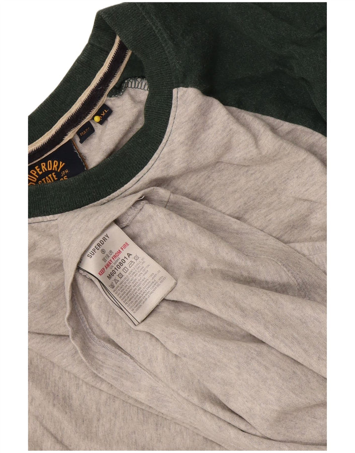 Top da uomo a maniche lunghe Superdry 2XL in cotone color block grigio