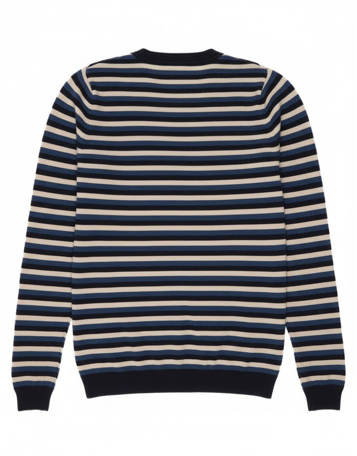 Maglione da donna con scollo a V Lacoste taglia 38 medio in lana a righe blu navy